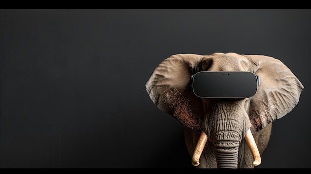 elefante con visione realtà virtuale occhiali da sole sfondo solido