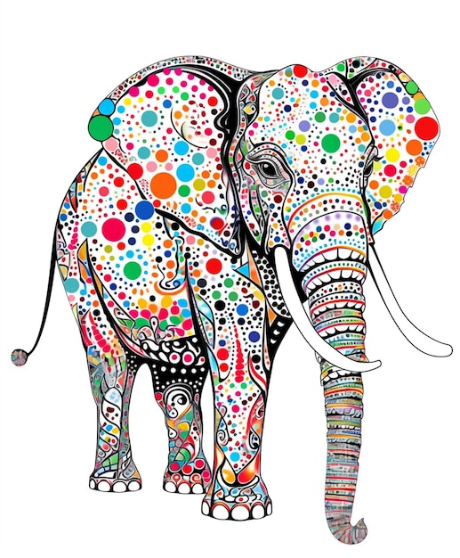 elefante dai colori vivaci con una lunga zanna e una generativa di zanna lunga ai