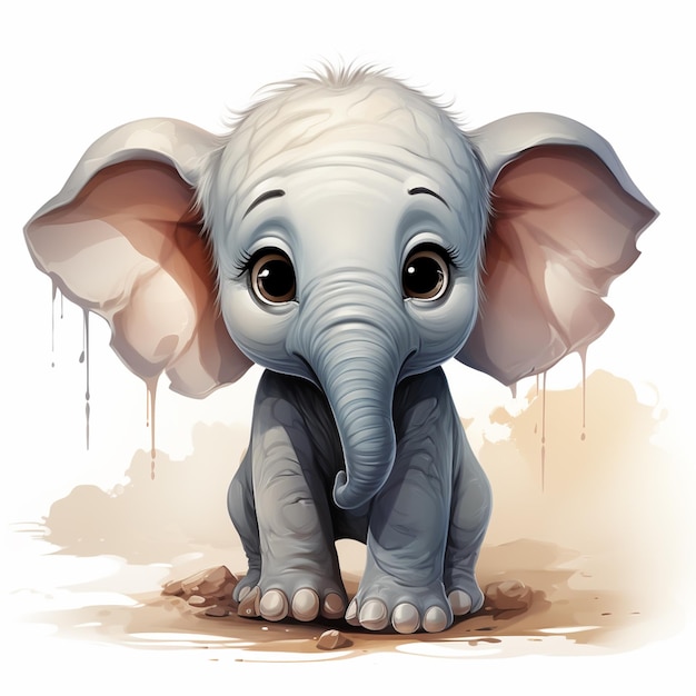 elefante dei cartoni animati con orecchie grandi e occhi grandi in piedi nella sporcizia generativo ai