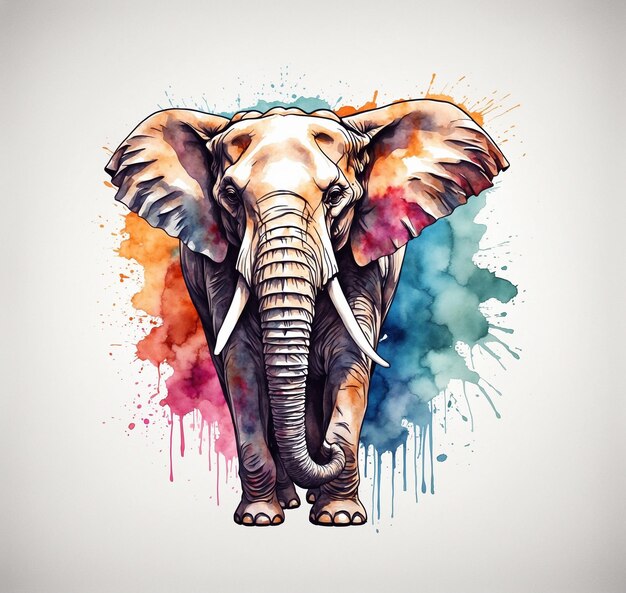 Elefante disegnato a mano con colorati schizzi di acquerello Illustrazione vettoriale
