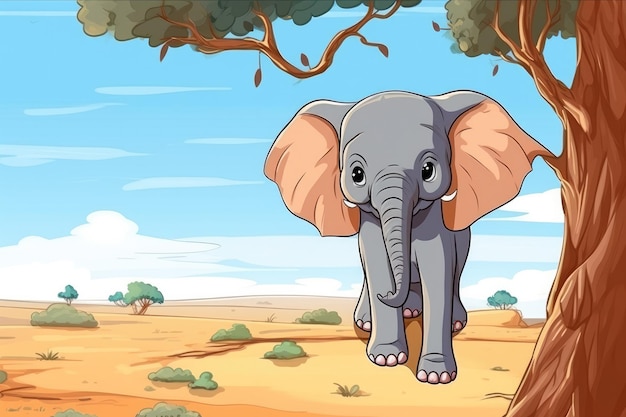 Elefante divertente nella natura selvaggia Illustrazione animale del fumetto disegnata Ai generativa