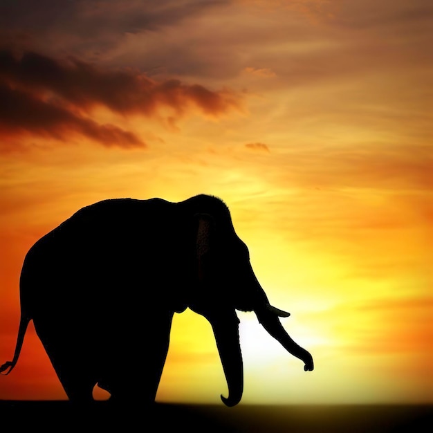 Elefante e tramonto