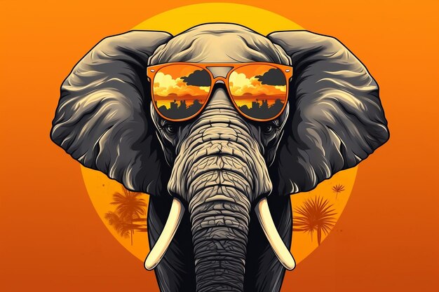 Elefante elegante Illustrazione dell'elefante grigio selvaggio in occhiali da sole alla moda IA generativa