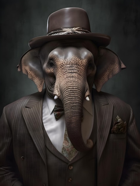 Elefante gangster con cappotto alla moda AI generato