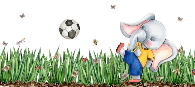 Elefante giocatore di calcio composizione acquerello acquerello illustrazione disegnata a mano
