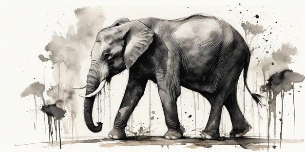 Elefante in acquerello, illustrazione disegnata a mano di un elefante