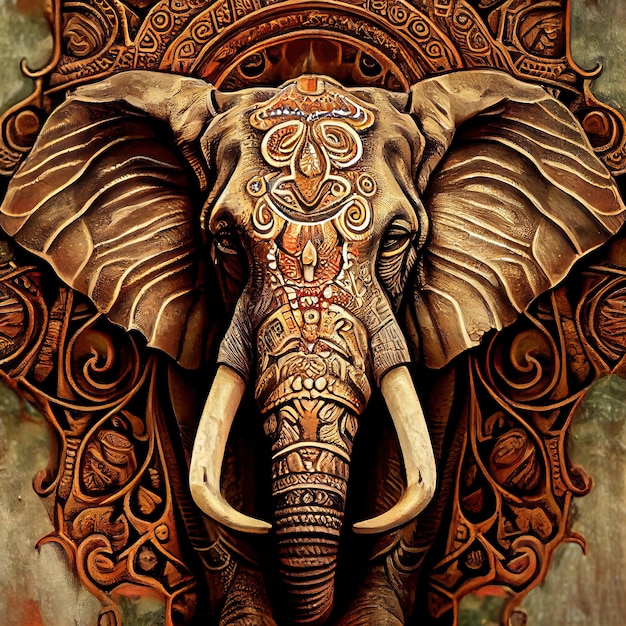 Elefante indiano decorato Bellissimo elefante in tatuaggi e disegni