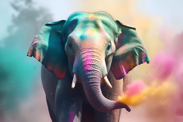 Elefante indiano nei colori Holi Generative AI 5