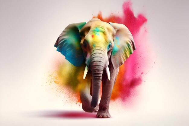 Elefante indiano nei colori Holi Generative AI 6