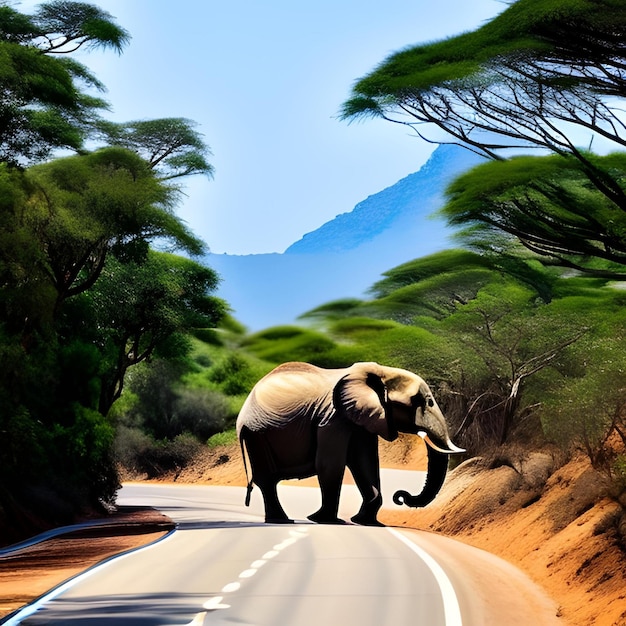 Elefante su una strada