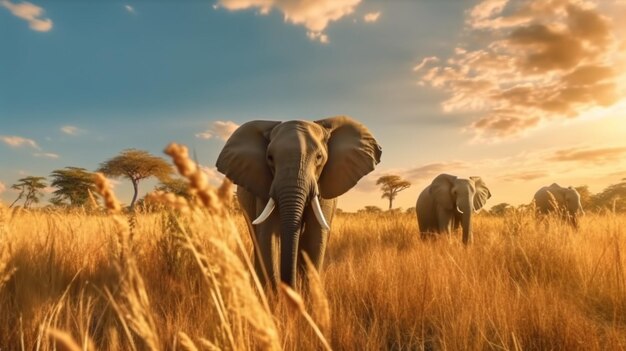 Elefanti che camminano nella savana