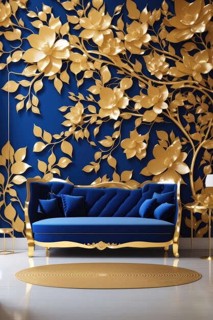 Elegant Flourish Un albero floreale regale in oro e blu reale