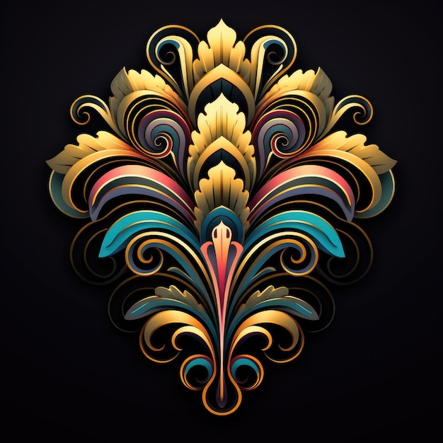 Elegant Fusion Vibrant Art Deco e Influenza Nouveau in HighResolution Colored Vector Lines con