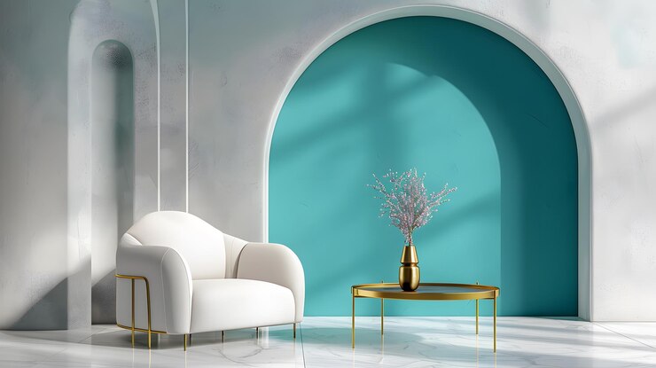 Elegant Minimalist Living Room with Arch and Stylish Furniture
