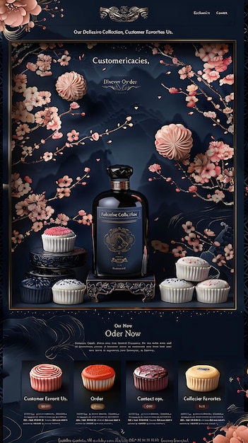 Elegant Mooncake Box con animazioni a scorrimento Refined Navy Web Ispirato alla Cina Web Layout Idea