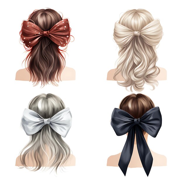 Elegant Top Knot Hairstyle Chic Style Silver Hair Color Velvet Bow H concept creative idea design