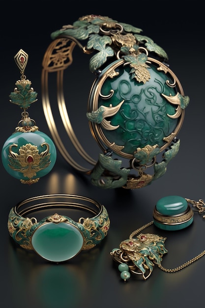 Elegant Treasures Pezzi di gioielli in giada cinese tradizionale