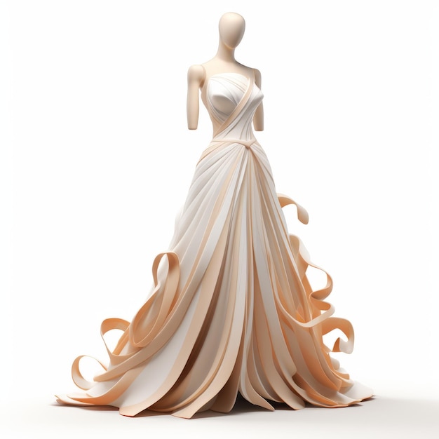 Elegante abito da sposa in 3D scultoreo a luce arancione e beige