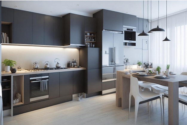 Elegante appartamento interno con cucina moderna Idea per il design della casa