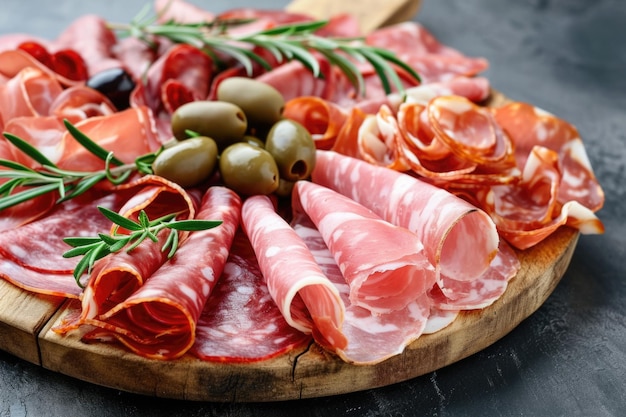 Elegante assortimento di charcuterie su tavola di legno