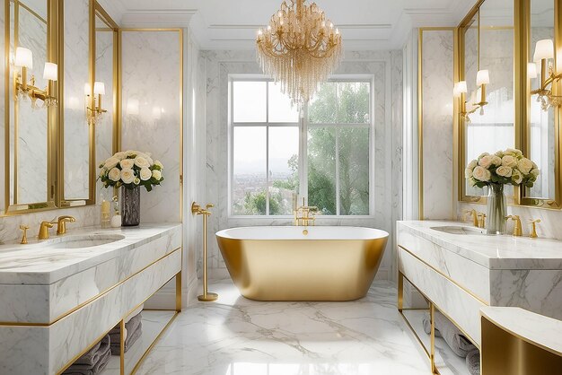Elegante bagno d'oro e marmo