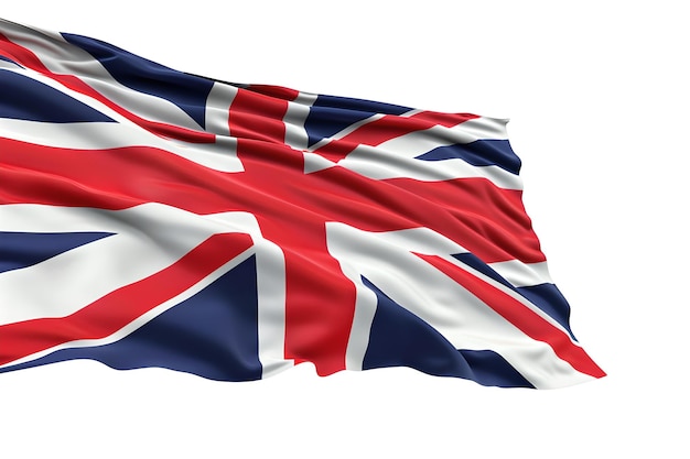 Elegante bandiera britannica union jack sventolando delicatamente vibrante simbolo patriottico isolato su sfondo bianco AI