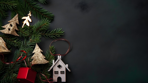 Elegante bellissimo ornamento natalizio decorazione albero foglia di pino palla di vetro ornamento e stella piatta utilizzata per banner e sfondo o sfondo per saluti stagionali