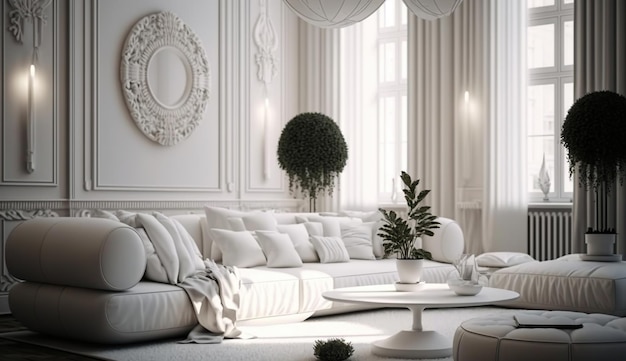 Elegante bianco moderno soggiorno interior home decor Generative AI