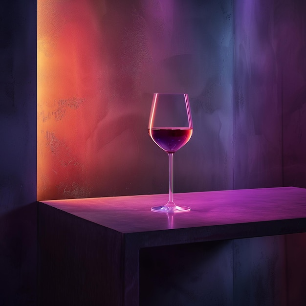 Elegante bicchiere di vino rosso con bottiglie e rimbalzatore su tavolo rustico Ideale per mangiare e assaggiare vino