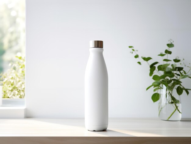 Elegante bottiglia d'acqua in vetro eco-friendly isolata su sfondo bianco generata da AI