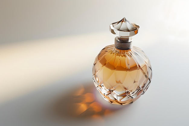 Elegante bottiglia di profumo su sfondo gradiente concetto di fragranza di lusso con dettagli di vetro scintillante perfetto per temi di bellezza e moda AI