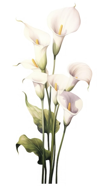 Elegante Calla Lily Cluster su sfondo bianco in moderno stile acquerello Generative AI