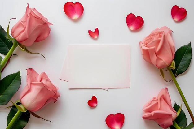 Elegante cartolina per la Festa della Madre con rose rosa e petali di cuore