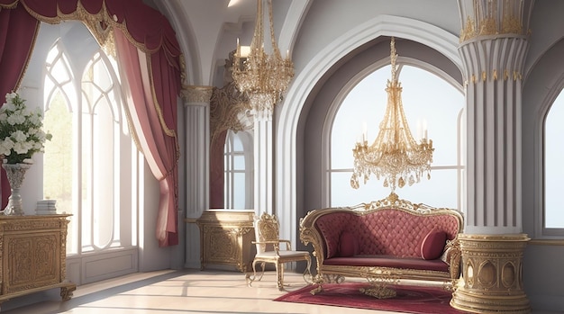 Elegante castello interno rendering 3d