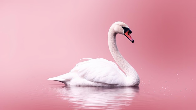 Elegante cigno rosa nell'habitat naturale Uccello acquatico con grazioso becco