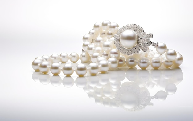 elegante collana di perle su sfondo bianco