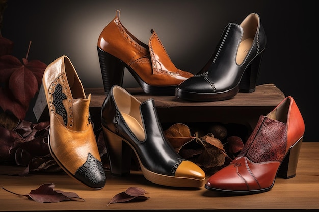 Elegante collezione di calzature caratterizzata da una varietà di forme e stili unici creati con l'IA generativa