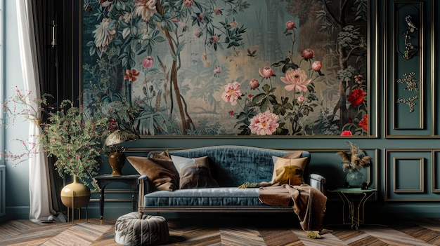 elegante combinazione di design chinoiserie e la bellezza del design europeo un divano contro un orient