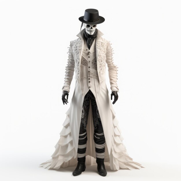 Elegante costume di Halloween con scheletro maschile gotico antebellum