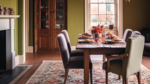 Elegante cottage sala da pranzo decorazione di interni e mobili per case di campagna decorazione per la casa tavolo e sedie interni in stile campagna inglese