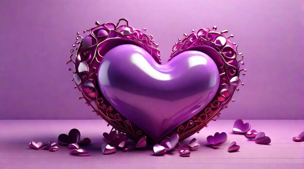 Elegante cuore di colore viola 3D su una splendida opera d'arte sfondo carta da parati concetto per il giorno di San Valentino