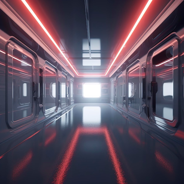 Elegante design futuristico del corridoio della stazione spaziale creato con la tecnologia Generative AI