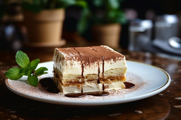 Elegante dessert al tiramisu in un caffè alla moda