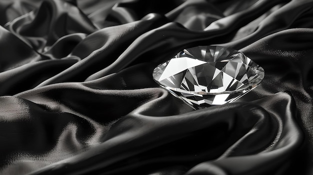 Elegante diamante poggiato su tessuto di seta monochrome concetto di lusso perfetto per le pubblicità eleganza mostrata semplicità incontra sofisticazione AI