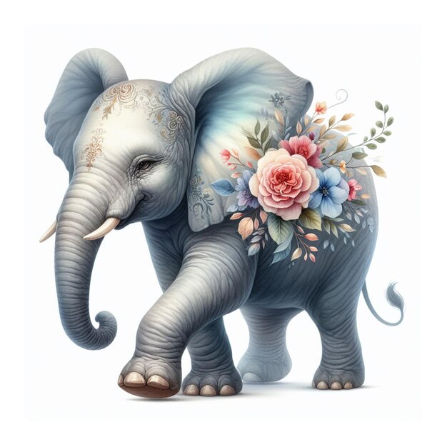 Elegante disegno floreale per il bambino elefante Sublimazione Clipart