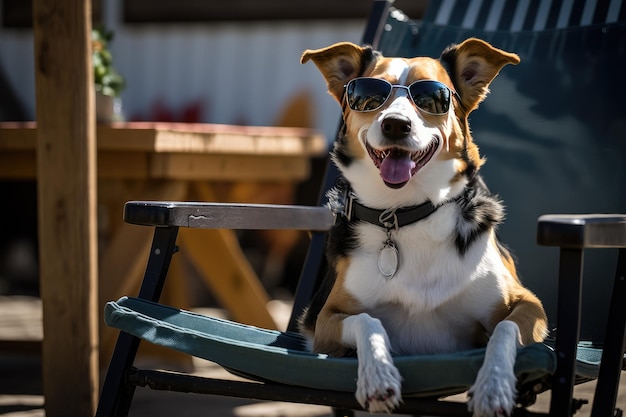 Elegante Dog Lounging nel classico RayBan Wayfarer generative AI