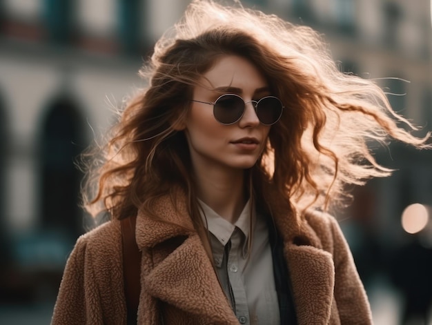 Elegante donna graziosa nel camminare per strada