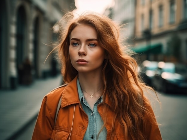 Elegante donna graziosa nel camminare per strada