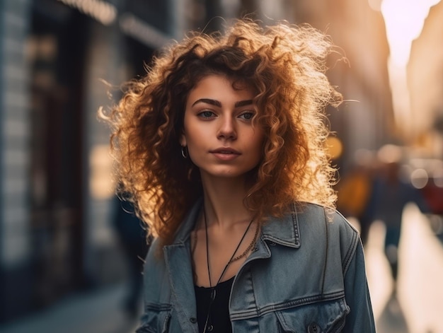 Elegante donna graziosa nel camminare per strada