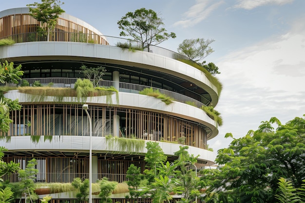 Elegante eco-architettura con facciate verdi nella torre circolare urbana
